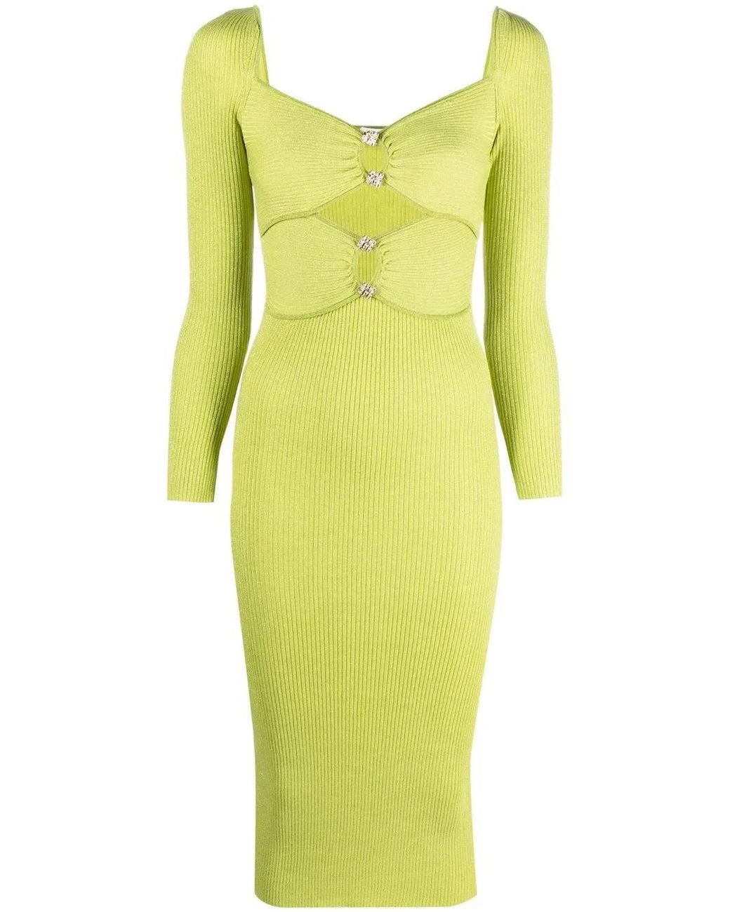 Self-Portrait Yellow Long-Sleeve Knitted Dress