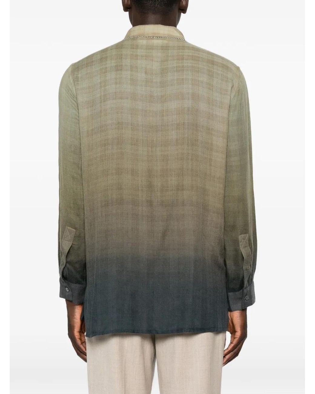 BAZISZT Green Checked Embroidered-Patch Shirt for men