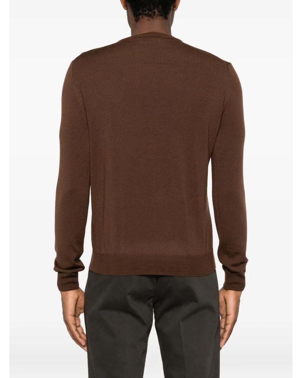 VELA SHOP Brown Crew-Neck Ribbed-Trim Sweater for men