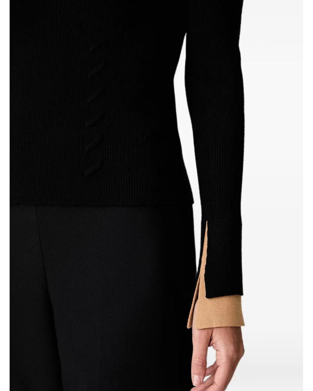 Twinset Black Ribbed-Knit Contrast-Cuff Sweater