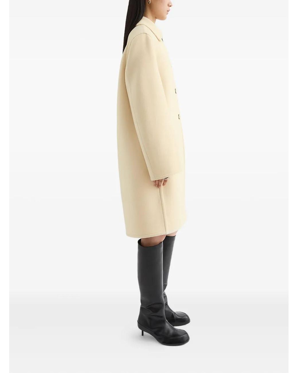 Jil Sander Natural Buttoned Mid-Length Coat