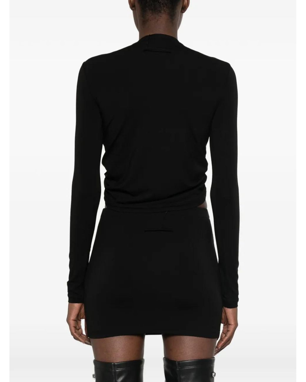 Jean Paul Gaultier Black Logo-Patch Gathered Top