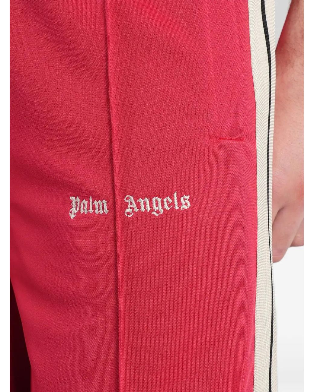 Palm Angels Red Logo-Print Side-Stripe Shorts for men