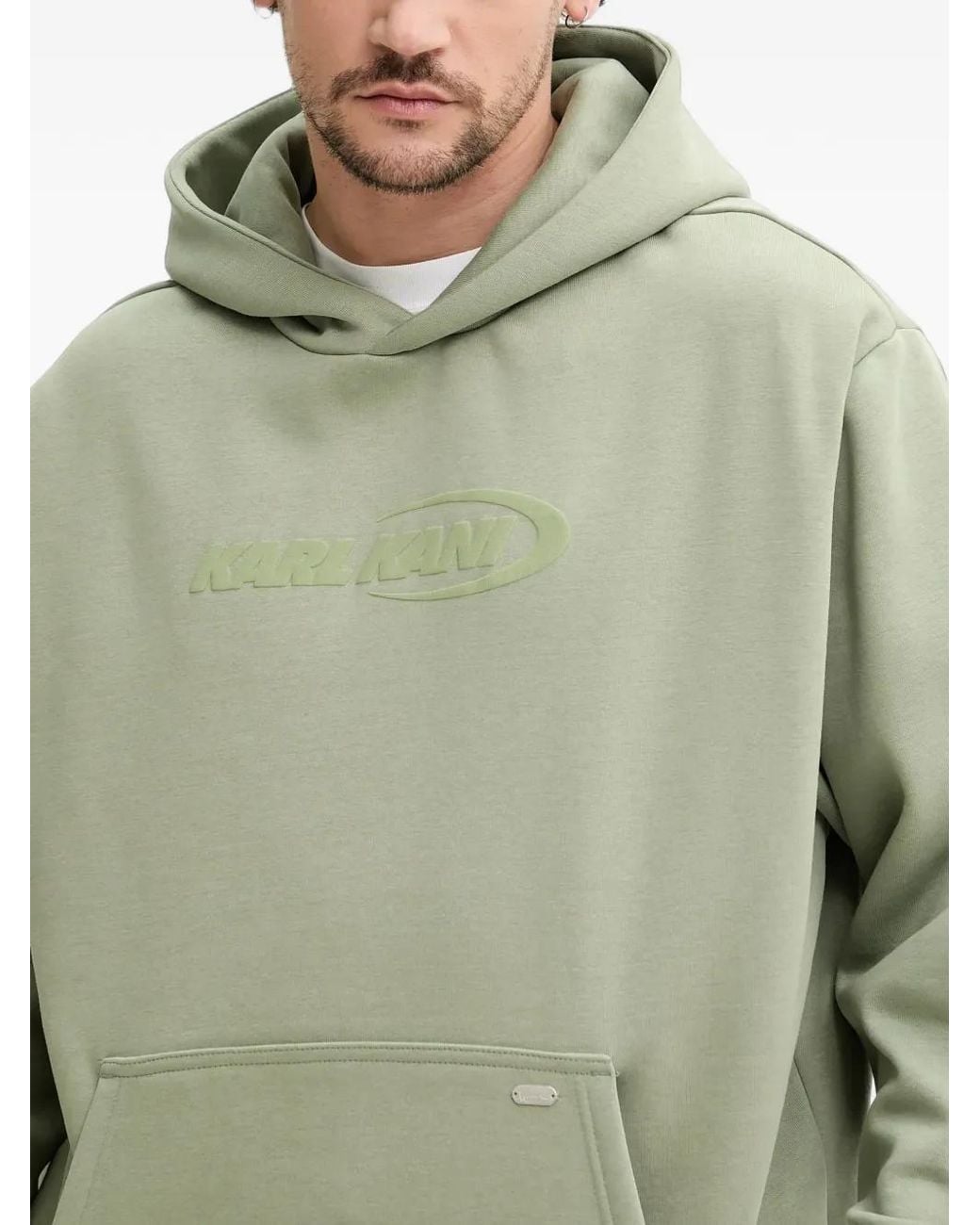 Karlkani Green Logo-Embroidered Striped-Trim Hoodie for men