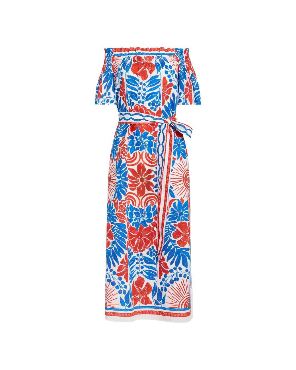Marie Oliver White Lola Off-Shoulder Floral-Print Midi Dress