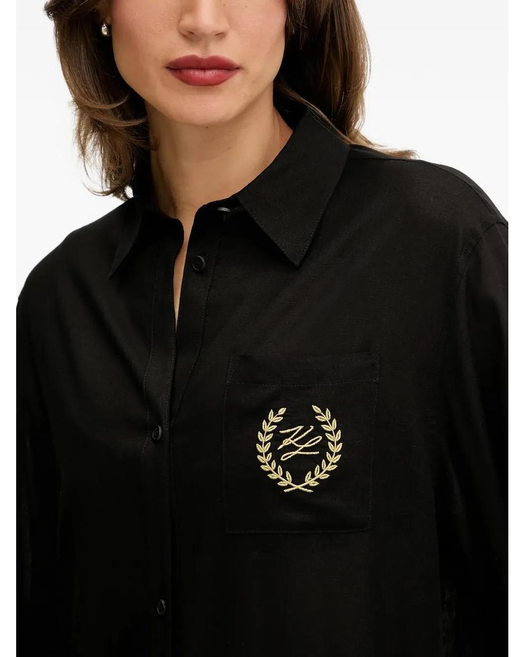 Karl Lagerfeld Black Long-Sleeved Crest Logo Shirt