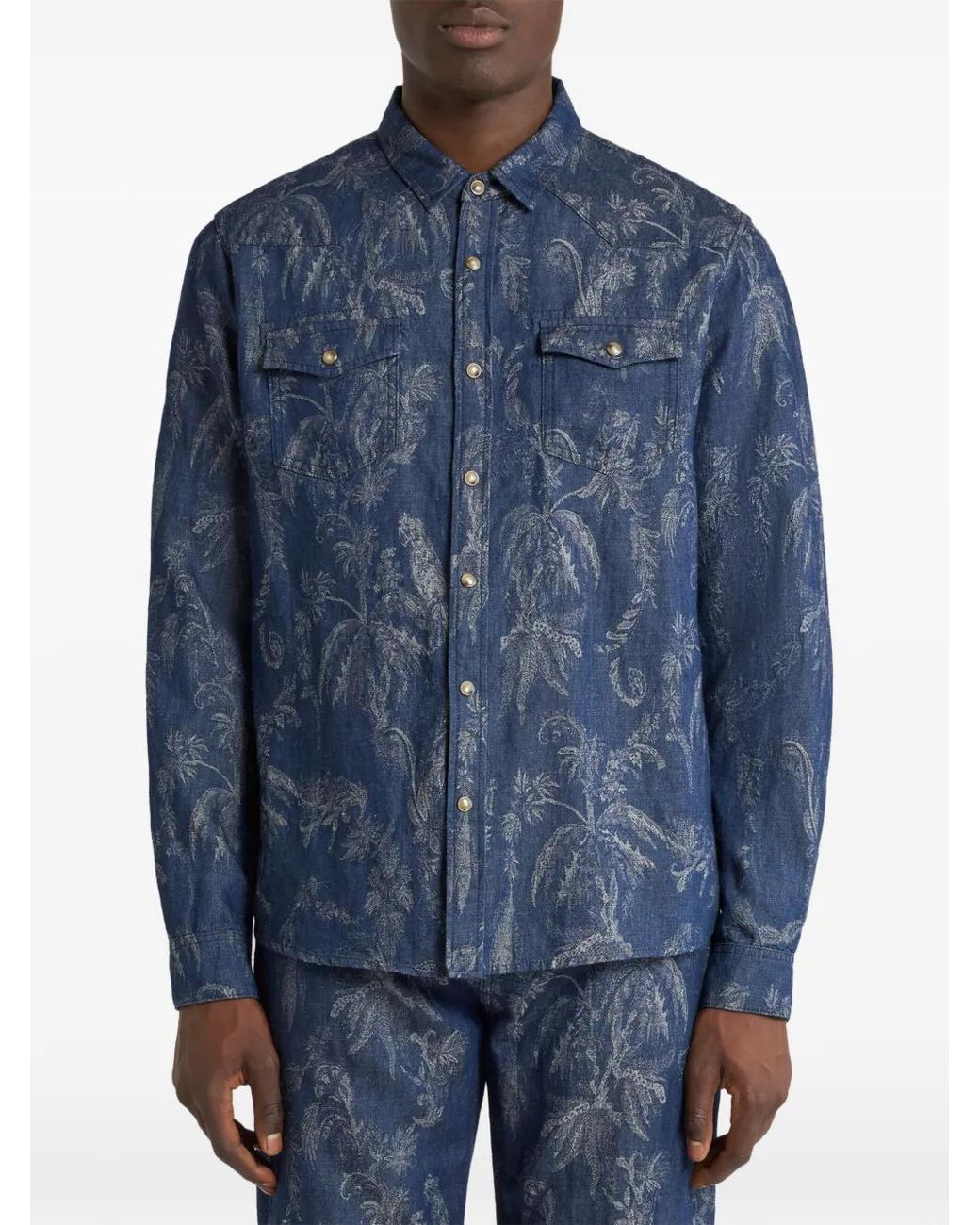 Etro Blue All-Over Jacquard-Motif Shirt for men