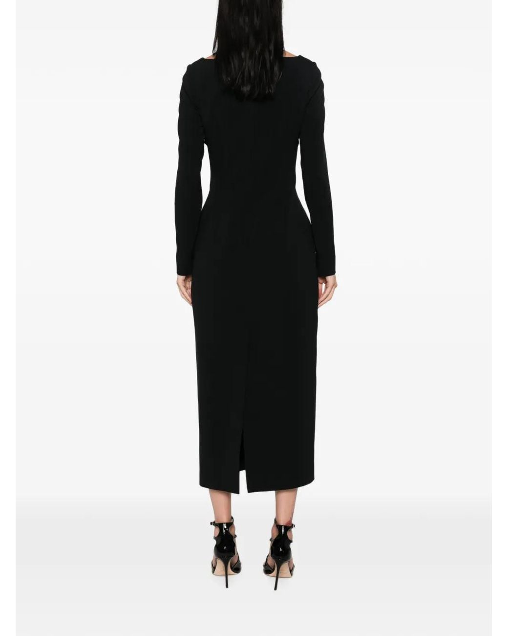 Elie Saab Black Cady Lace-Trim Draped-Detail Midi Dress