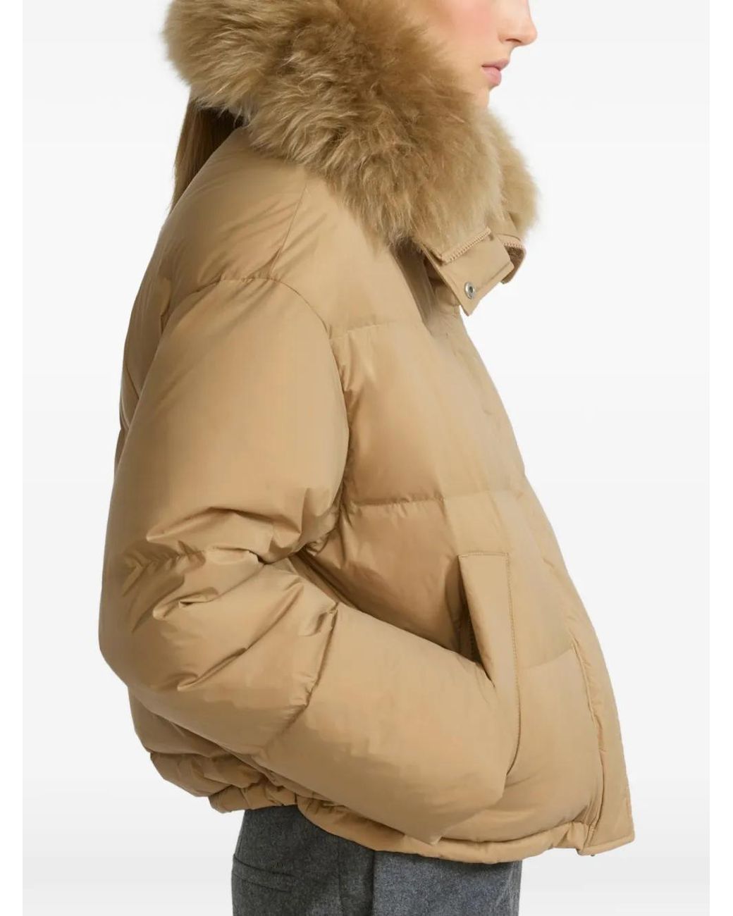 Yves Salomon Natural Lambswool-Trim Down Jacket