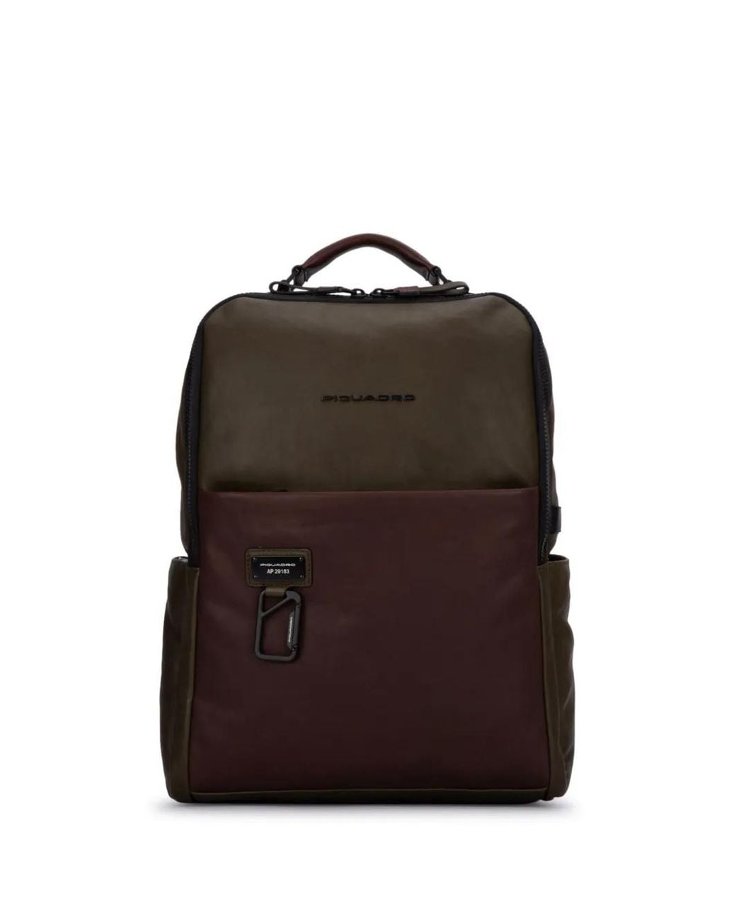 Piquadro Brown Logo-Lettering Leather Backpack for men