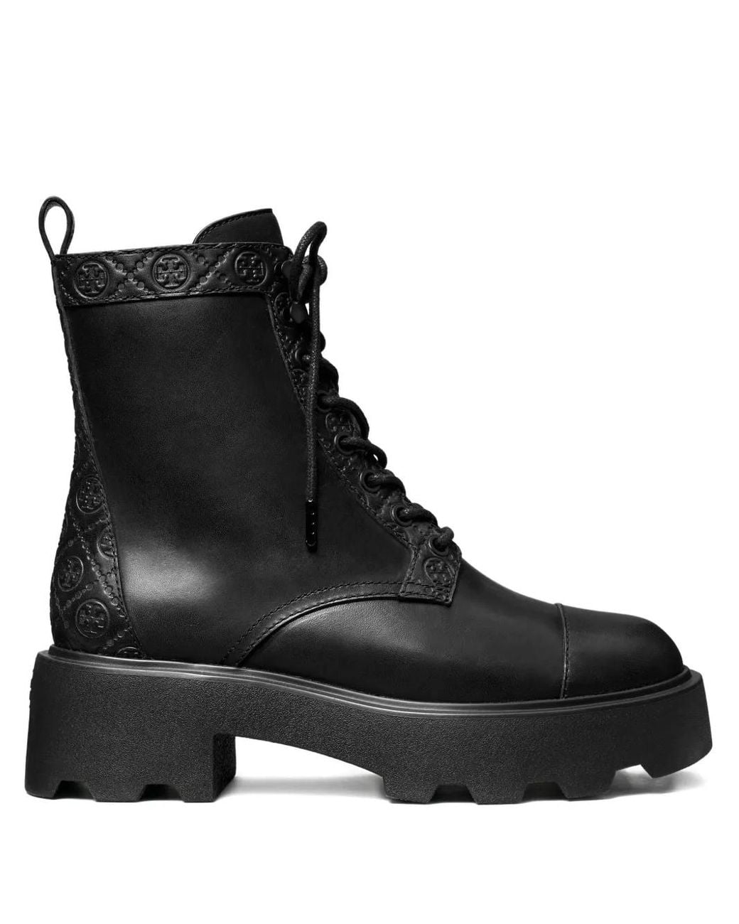 Tory Burch Black Monogram Leather Ankle Boots
