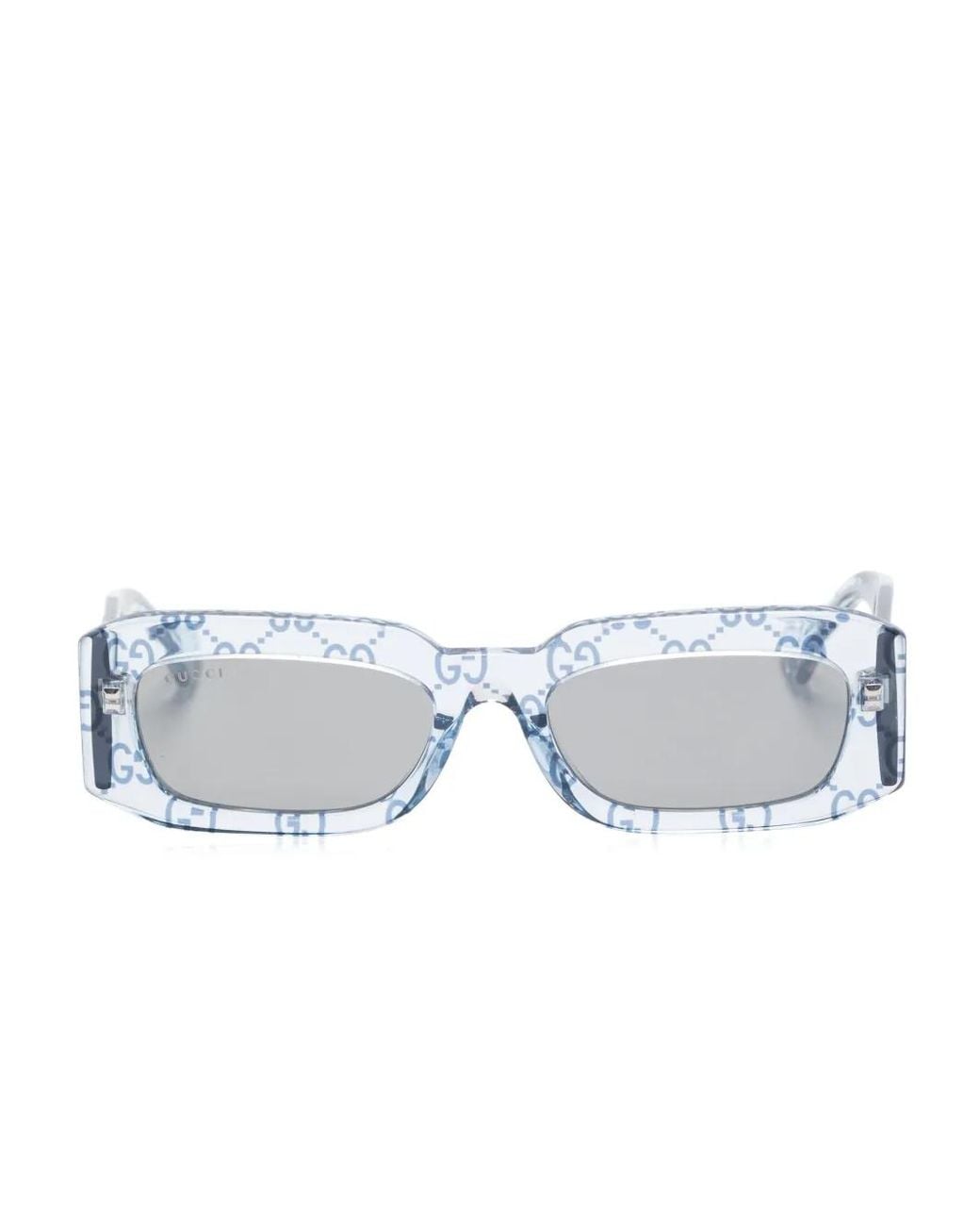 Gucci Blue Gg Monogram Rectangle-Frame Sunglasses