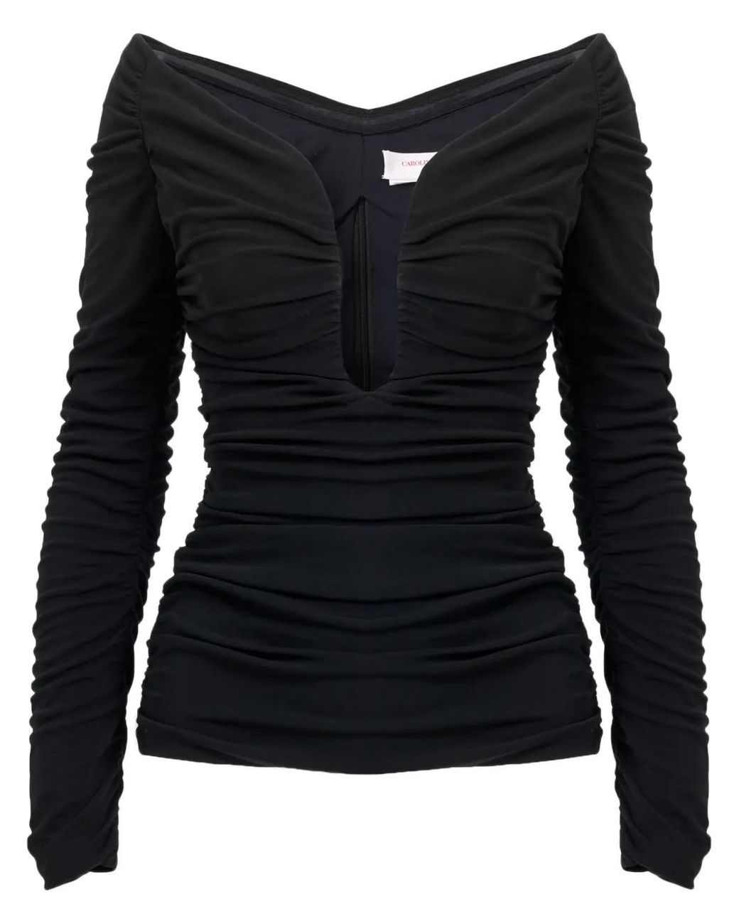 Carolina Herrera Black Ruched U-Neck Top