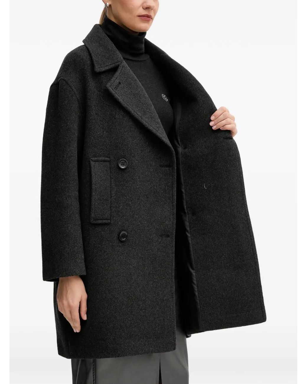 MARC AUREL Black Pocket Double-Breasted Coat