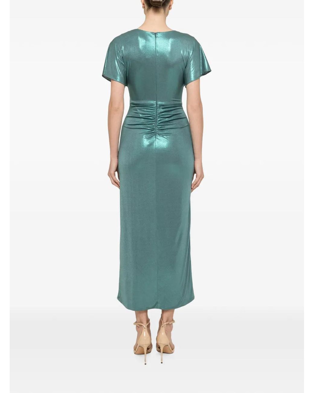 Nissa Green Robe Mi-Longue À Détails Métallisés