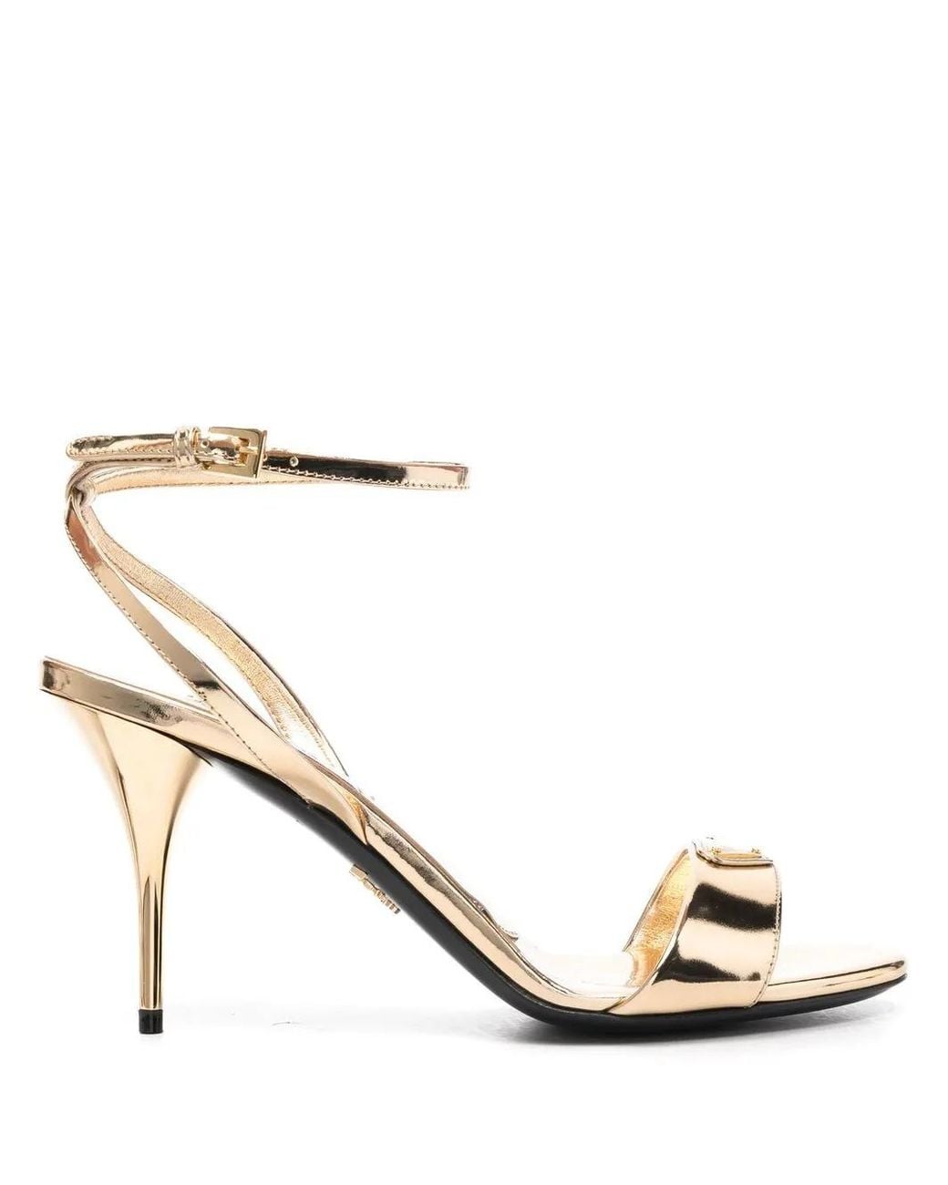 Prada Natural Logo-Plaque Metallic Sandals