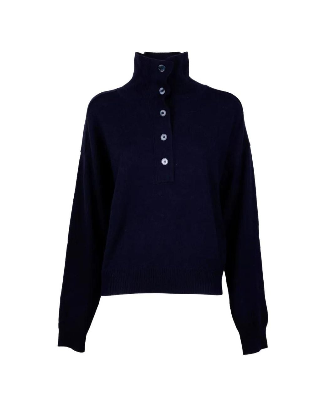 Seventy Blue Button-Up High-Neck Sweater