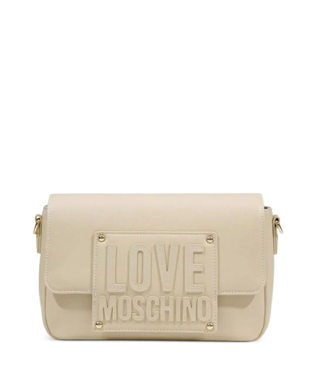Love Moschino Natural Embossed Logo-Plaque Shoulder Bag
