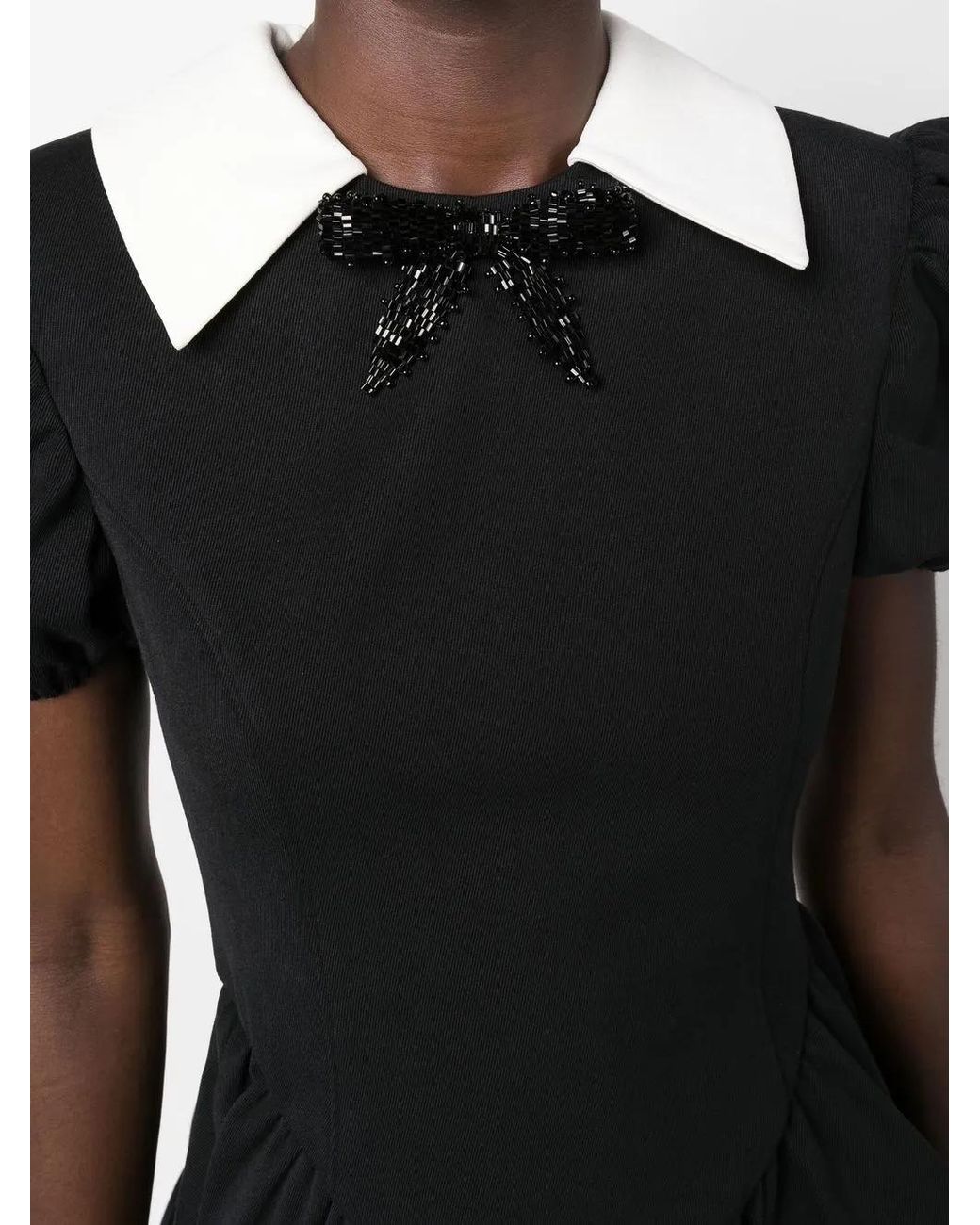 ShuShu/Tong Black Puff Sleeve Tiered Mini Dress