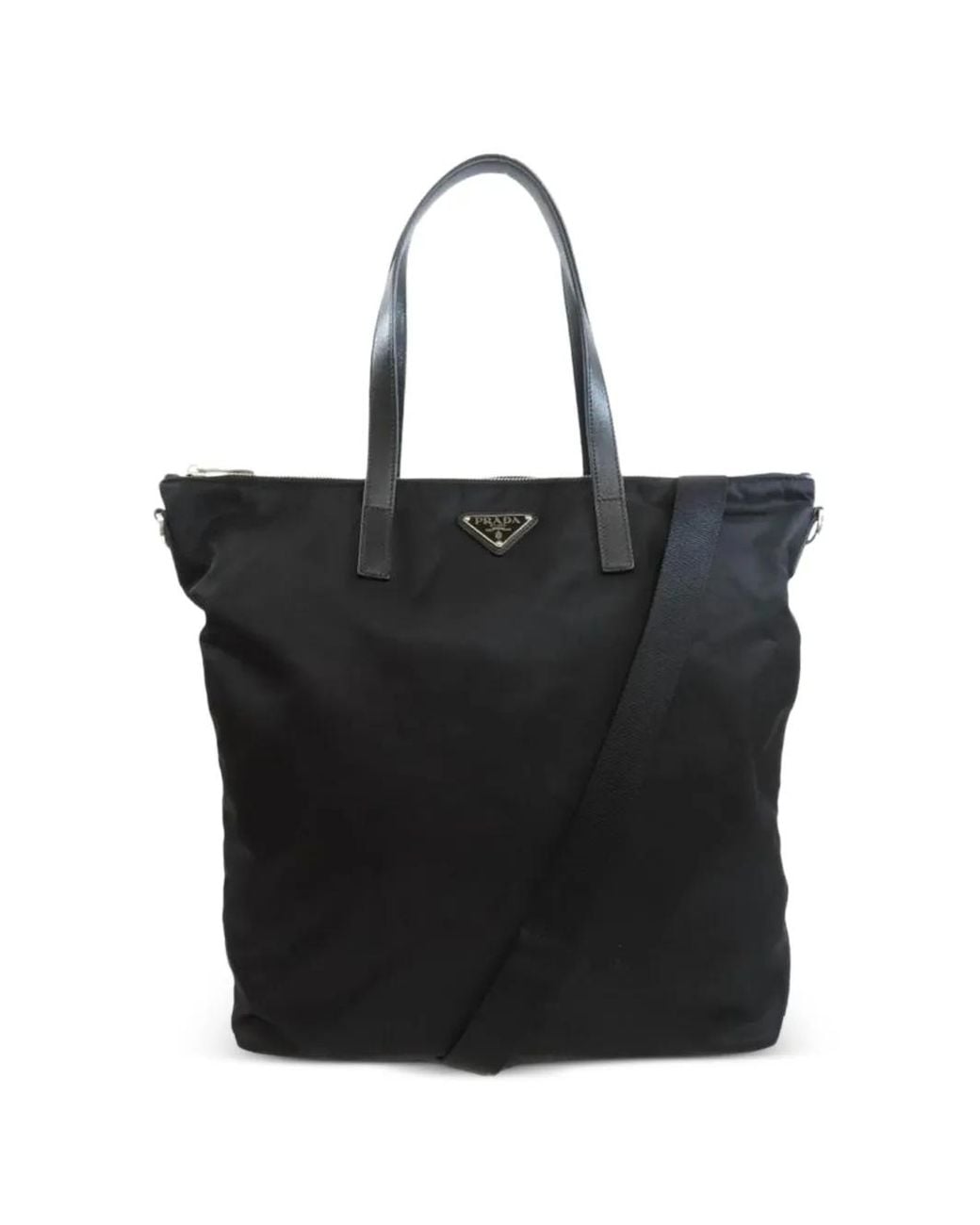 Prada Black Logo-Triangle Tote Bag