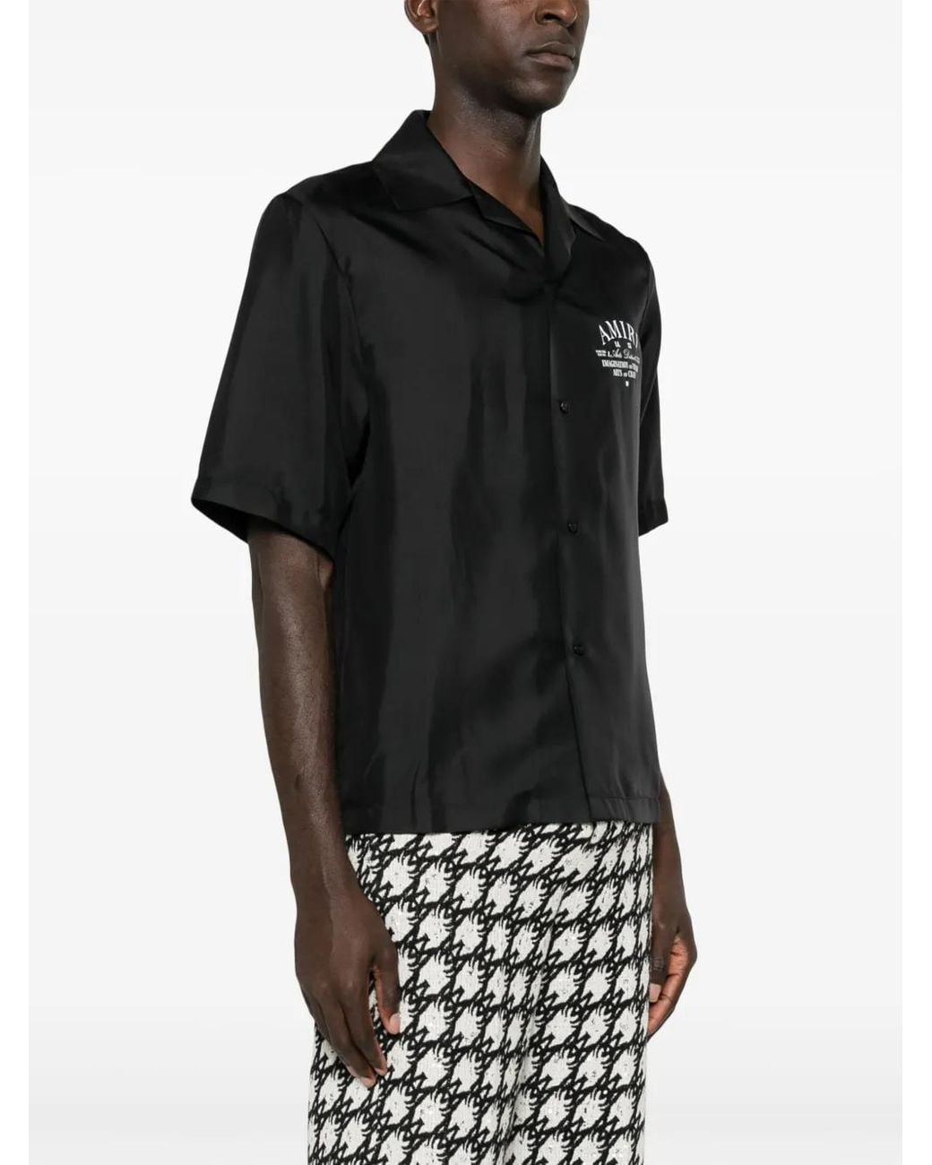 Amiri Black Logo-Print Silk Shirt for men