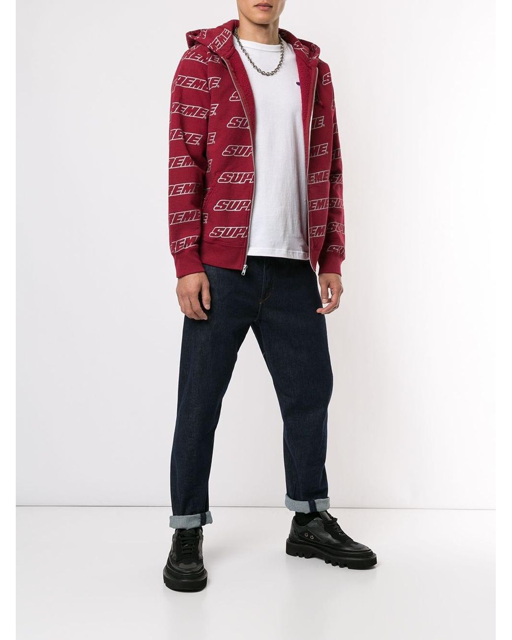 Supreme Repeat Zip Up Hoodie in Red for Men | Lyst