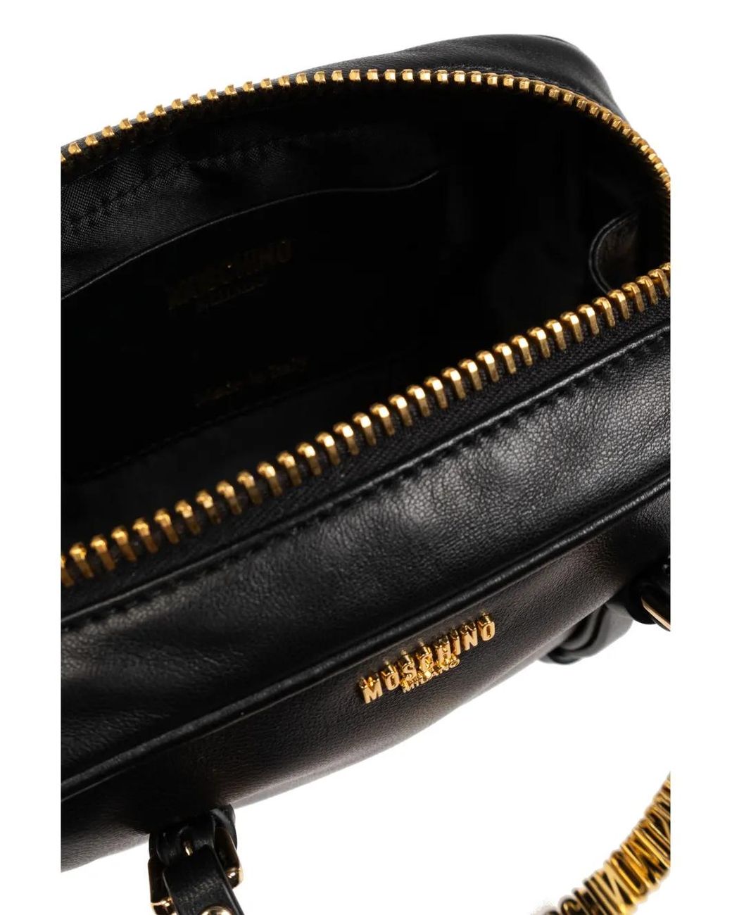 Moschino Black Logo-Lettering Leather Tote Bag