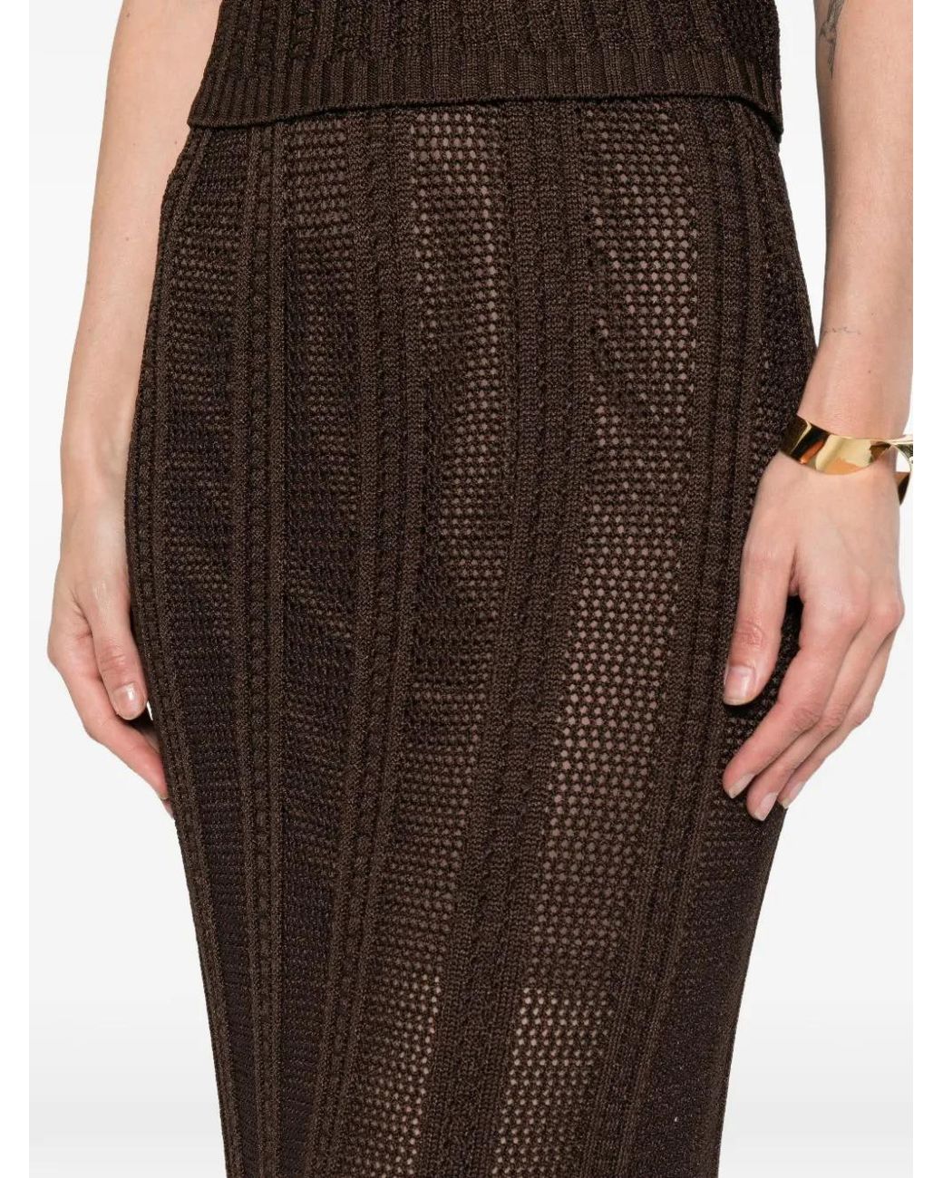 Pennyblack Brown Ribbed-Knit Crochet Skirt