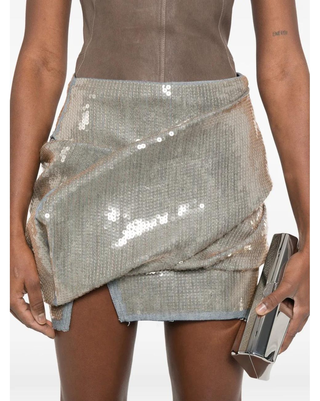Rick Owens Gray Sequin-Embellishment Mini Skirt