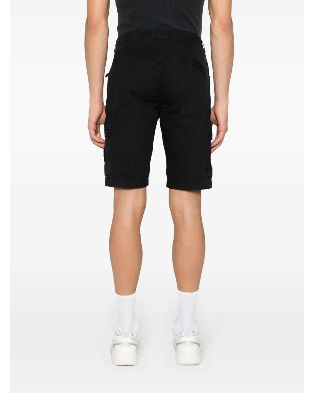 Stone Island Black Cotton Cargo Shorts for men