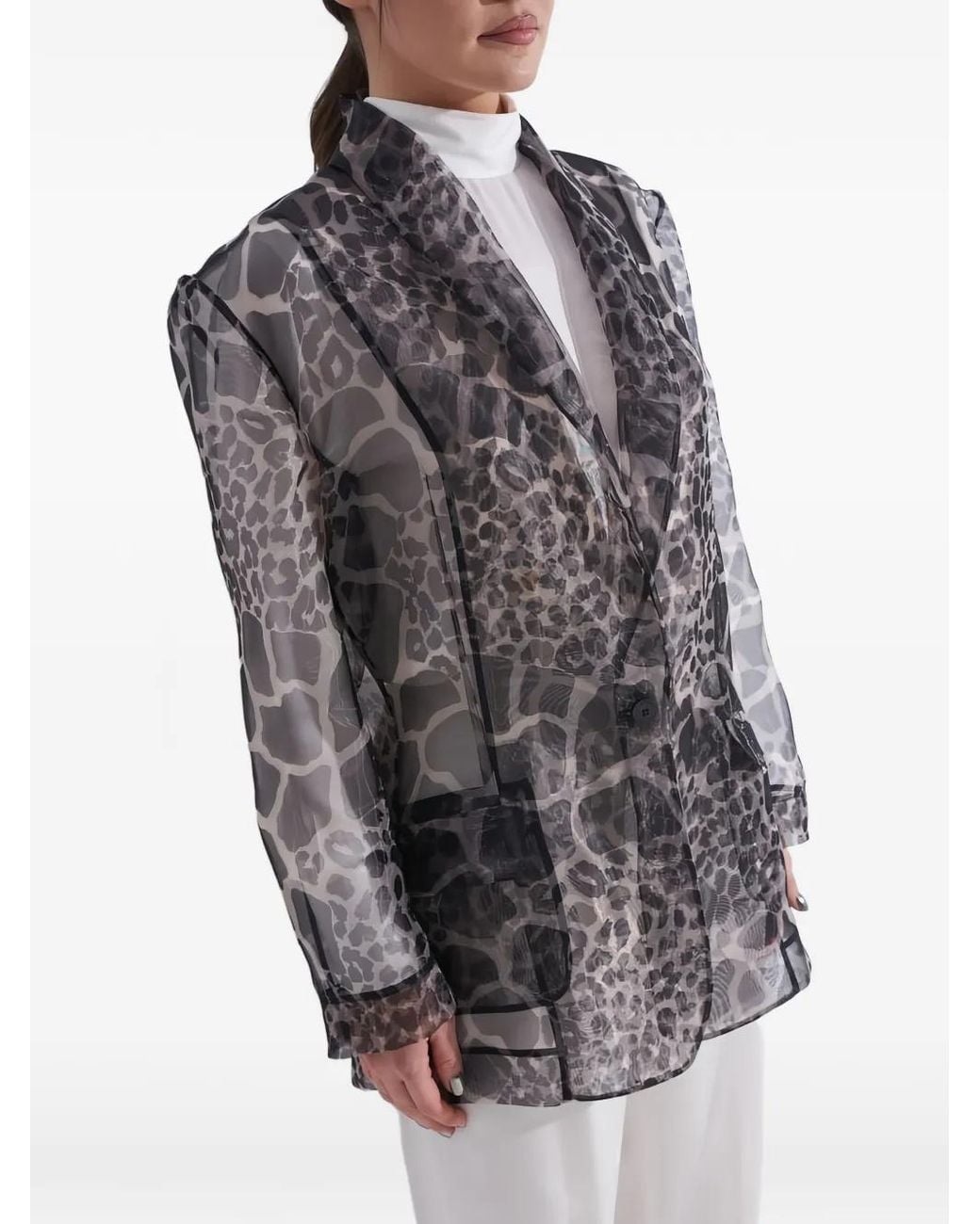 Tessitura Body Couture Gray Printed Organza Blazer