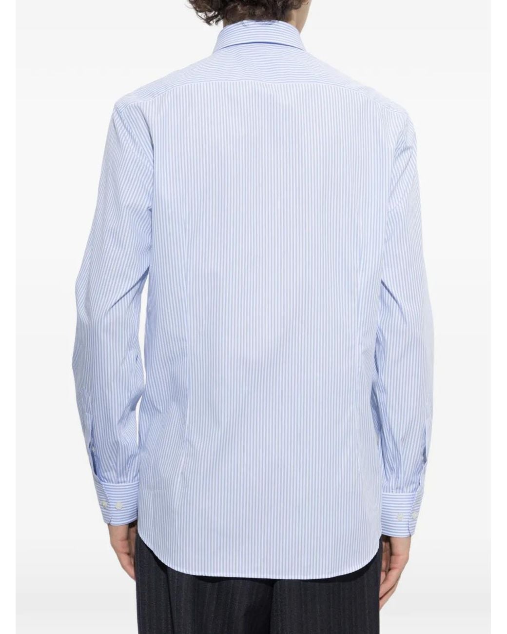 Etro Blue Stripe-Pattern Embroidered-Logo Shirt for men