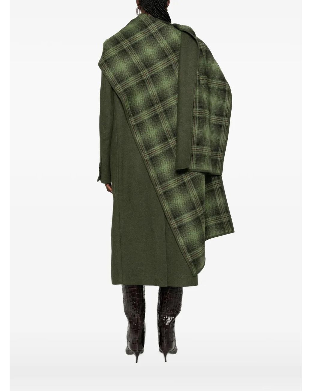 The Attico Green Manteau À Carreaux Et Détail Écharpe