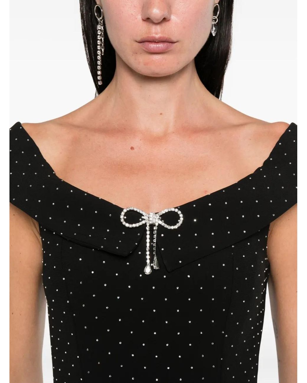 Nissa Black Embellished Off-Shoulder Midi Dress