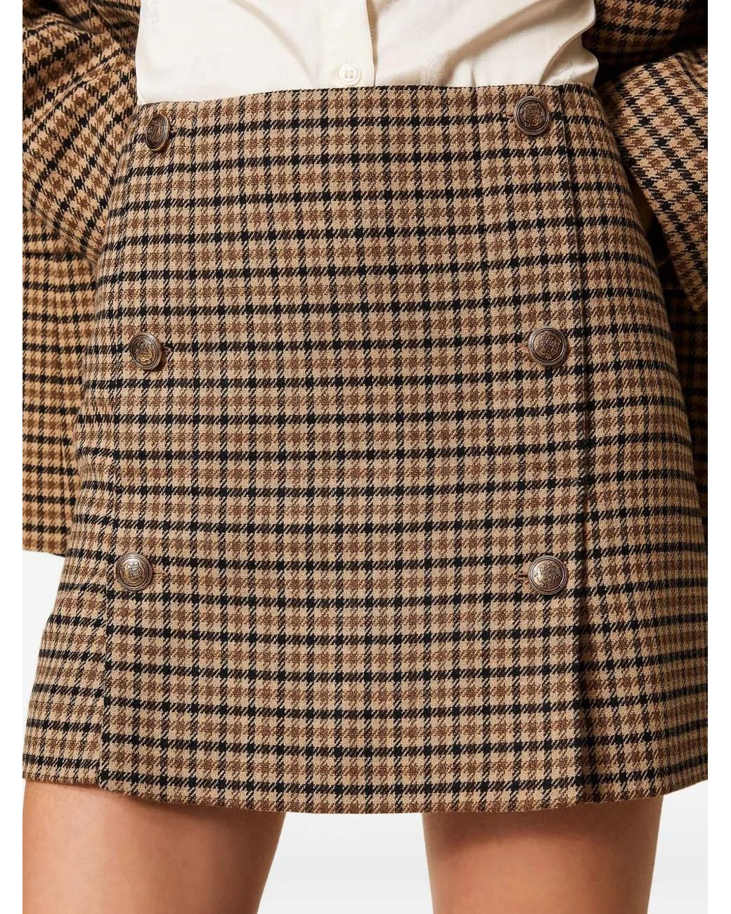 Twinset Brown Checked Buttoned Mini Skirt