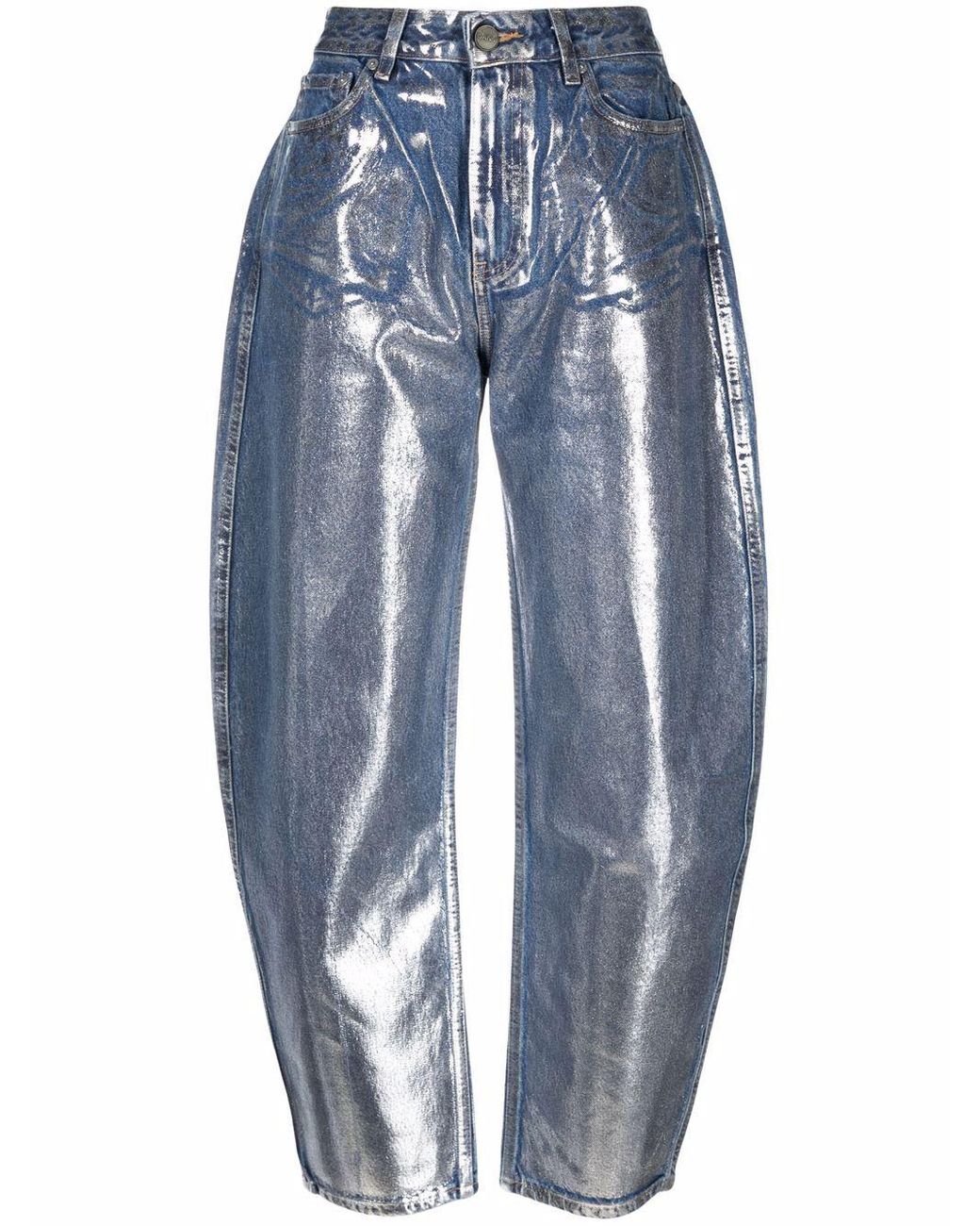 Ganni Stary Metallic Denim Jeans Lyst