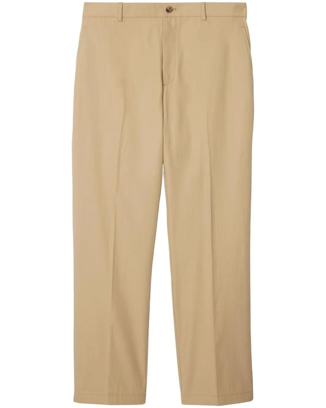 Burberry Natural Logo-Embroidered Cotton Chino Trousers for men