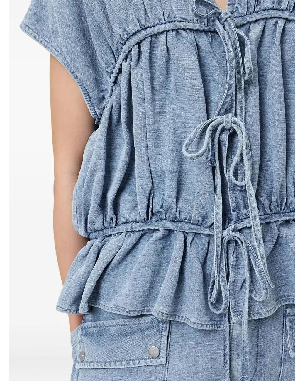 AllSaints Blue Remy Tie-Front Ruffled Top