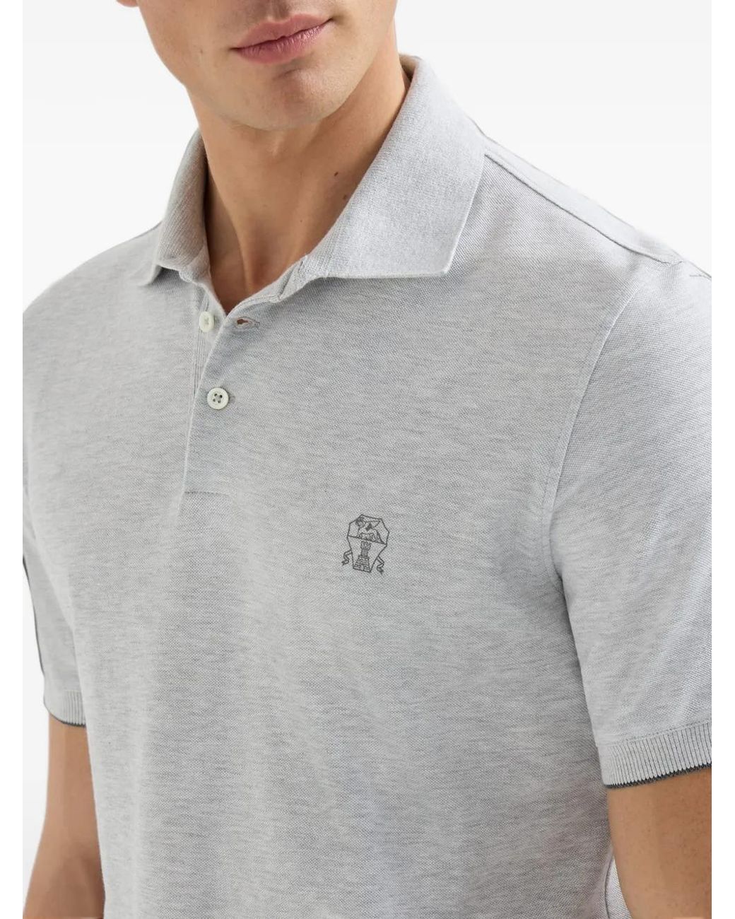 Brunello Cucinelli White Logo-Embroidered Polo Shirt for men