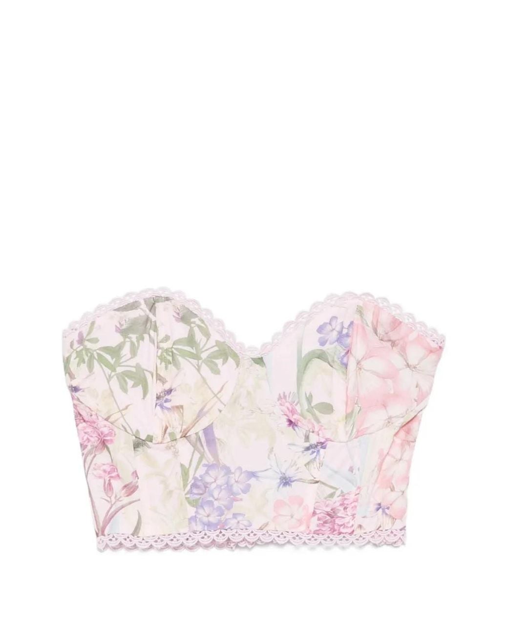 Charo Ruiz Pink Bio Floral-Print Lace-Trim Top