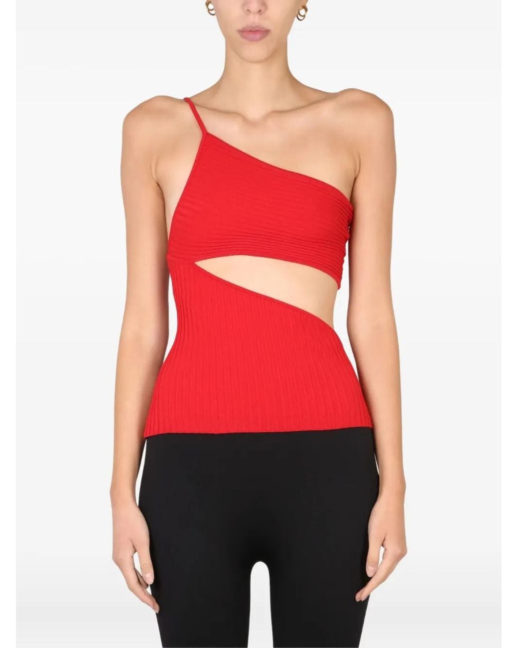 ANDREADAMO Red One-Shoulder Cut-Out Top