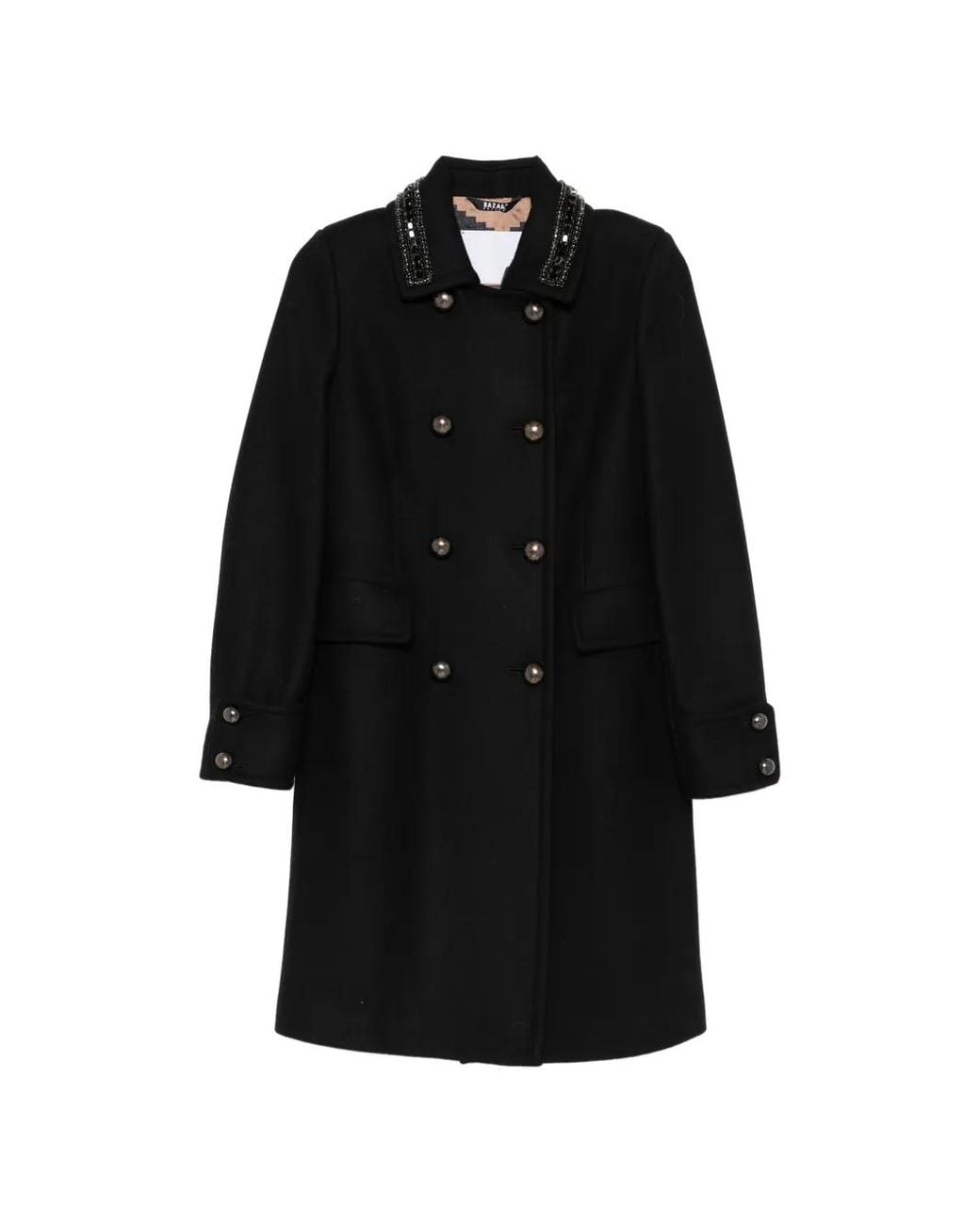 Bazar Deluxe Black Bead-Embellished Double-Breasted Coat