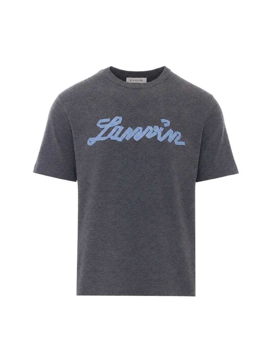 Lanvin Gray Melange Embroidered Logo Cotton T-Shirt for men