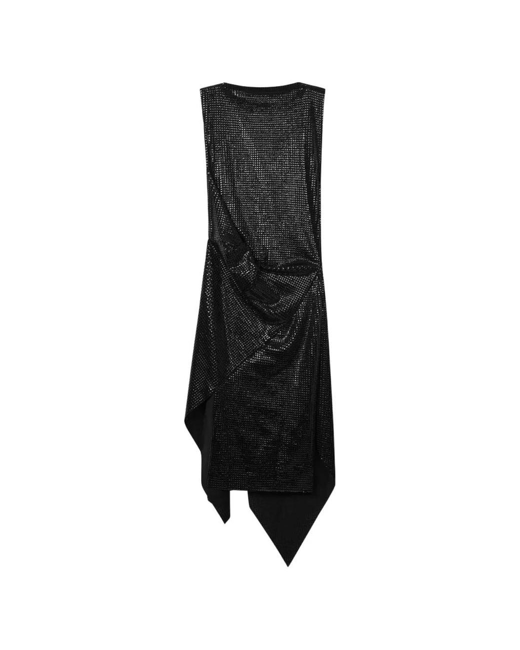 Gcds Black Asymmetric Draped Midi Dress
