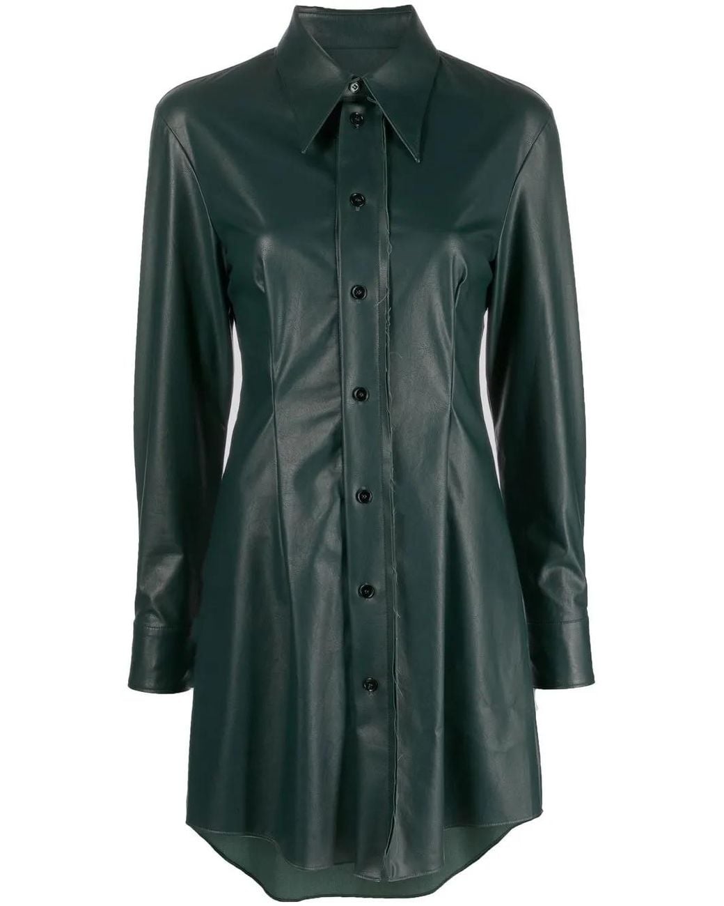 MM6 by Maison Margiela Green Faux-Leather Shirt Dress