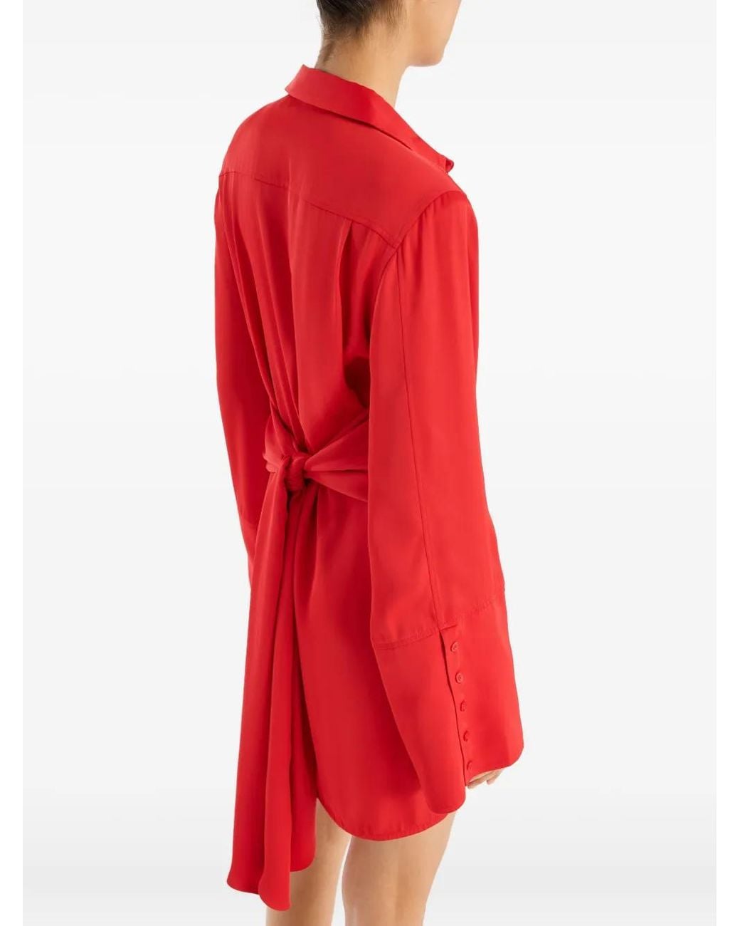 ROTATE BIRGER CHRISTENSEN Red Shirt Dress With Satin Tie
