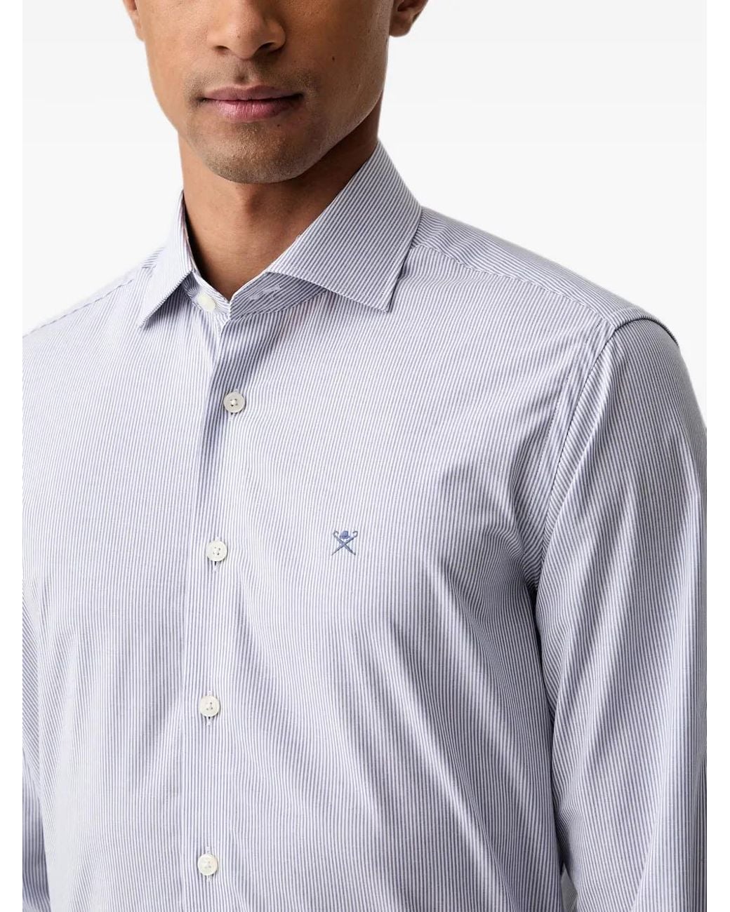 Hackett Gray Vertical-Stripe Logo-Embroidered Shirt for men