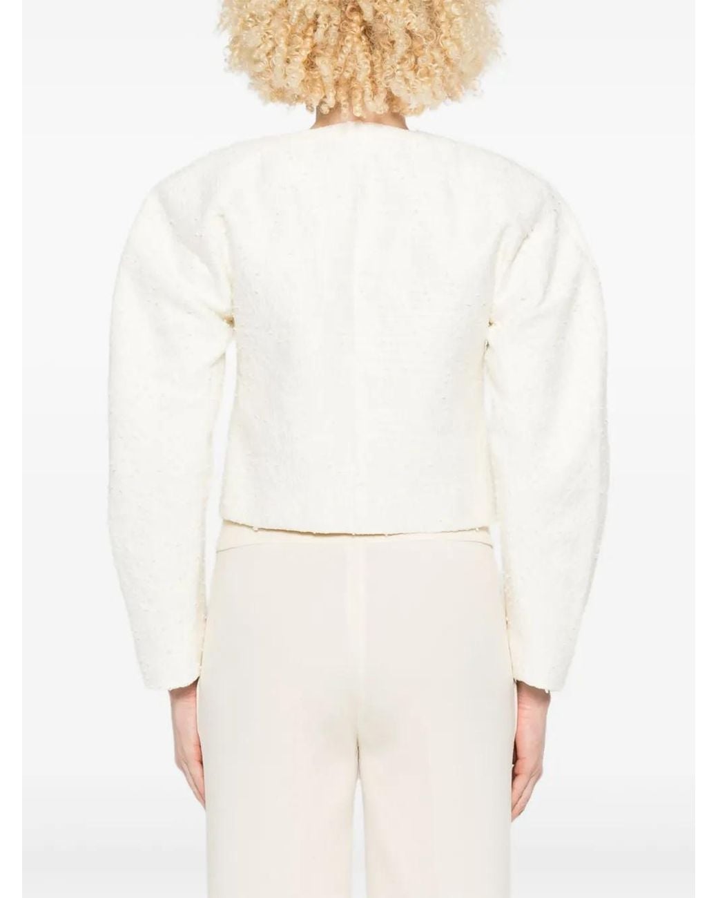 Jacquemus White Cropped Tweed Jacket