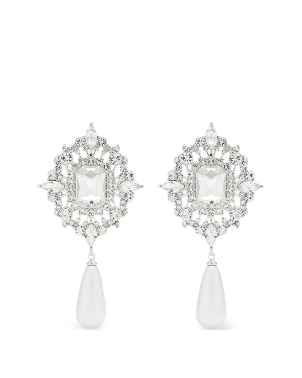 Self-Portrait White Crystal Drop Earrings