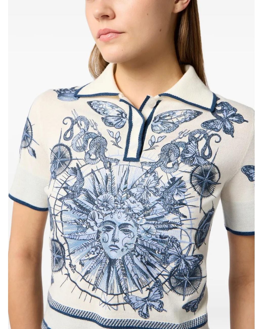 Philipp Plein Blue Graphic-Print Polo Shirt